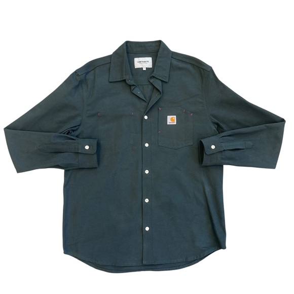Carhartt WIP LS Tony Shirt Heavyweight Utility Button Down Dark Teal Green Large - Picture 1 of 12